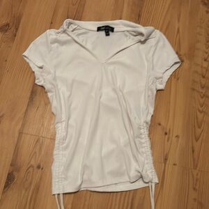 White ymi scrunch collared short sleeve shirt